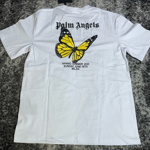 Palm Angels Statement Yellow Butterfly SS20 White Tee Shirt Men’s Size Large - Picture 2 of 2